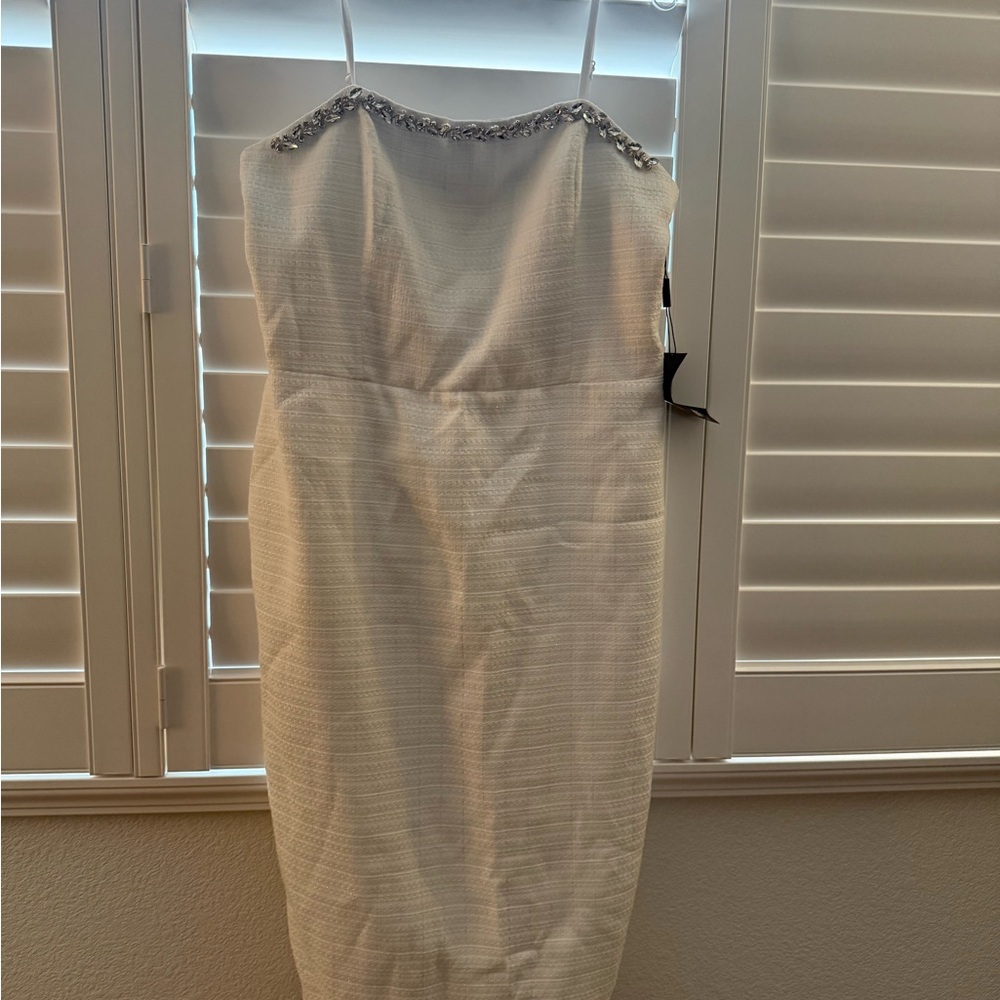 White House Black Market Strapless White Tweed Dress Size 14 - Picture 8 of 10